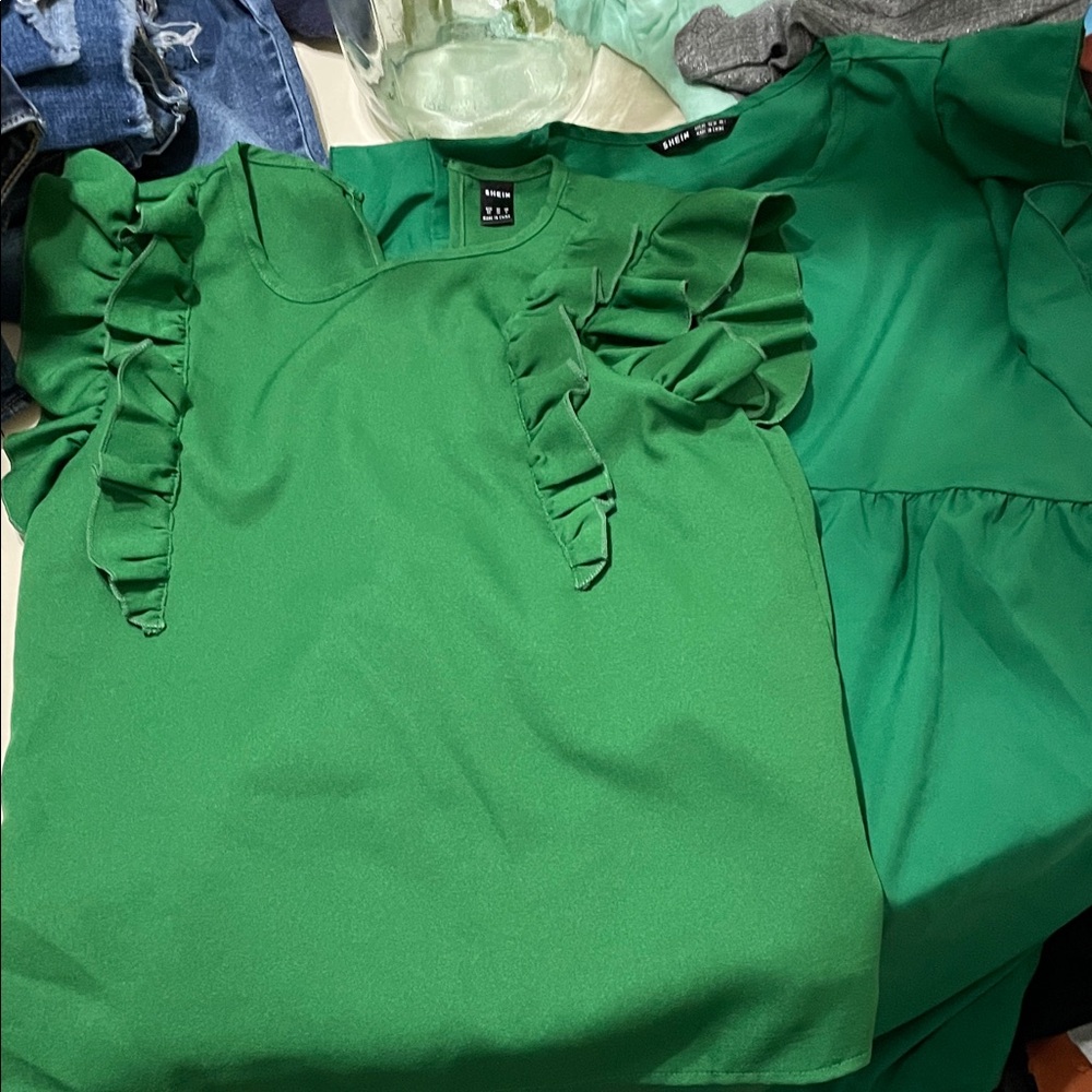SHEIN, Vibrant Green Ruffle Blouse